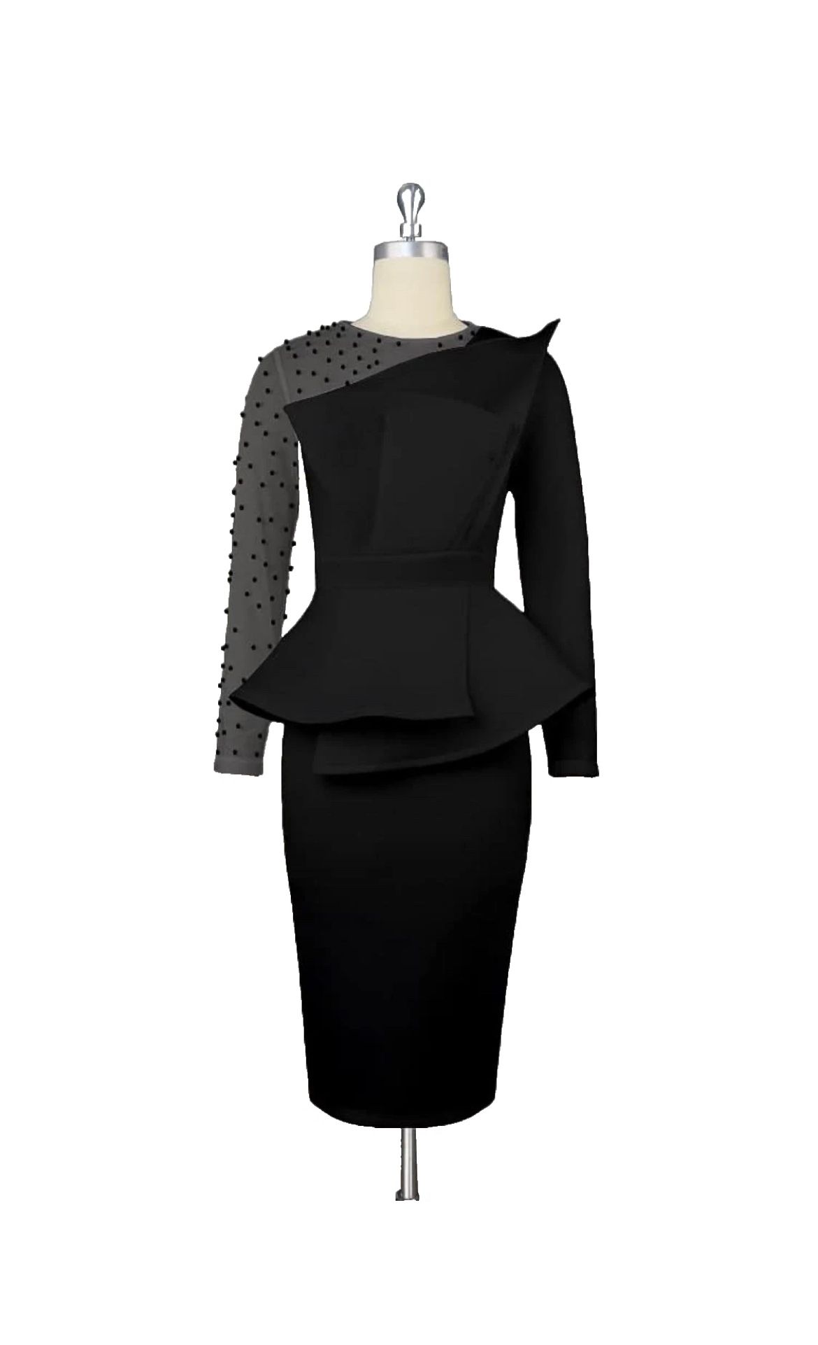 AOMEI Women Elegant Butterfly Mesh Long Sleeve Peplum Bodycon Dress Midi Sz: 1XL