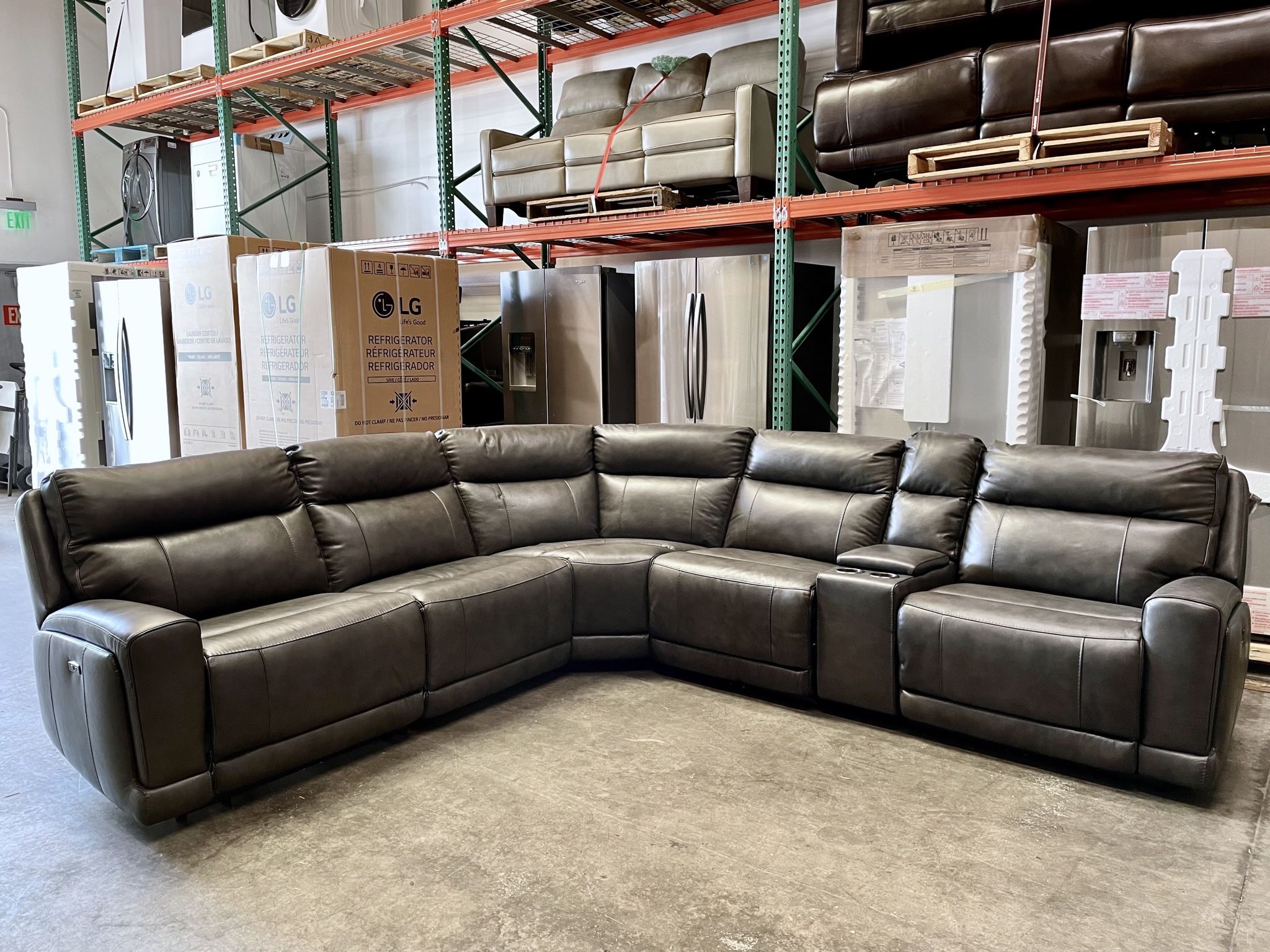 Lauretta 6-piece Leather Power Reclining Sectional, Gray