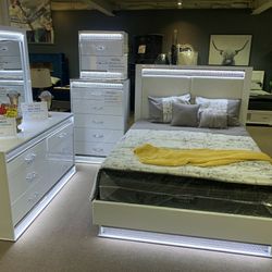 L.E.D. & Upholstered Headboard Bedroom Set w/ Crystal $10 down