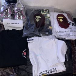 DESIGNER APPERAL ( BAPE/CHROME HEARTS Shirts,Balenciaga shoes, balenciaga belt 