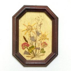Vintage Austria Edelweiss Pressed Flowers In Tiny Octagonal Frame Wall Art Decor
