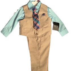 Toddler Boys' 4-Piece Formal Suit Set - TFW - Tan/Tiffany Blue - Size 12M