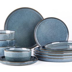 GBHOME Ceramic Dinnerware Sets for 4, 12 Pieces Stoneware Plates and Bowls Sets, Reactive Glaze Dishes -Scratch Resistant, Dishwasher&Microwave Safe, 