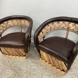 2 New Leather Equipale Extra Wide Chairs 32” W Artisan made Mexico