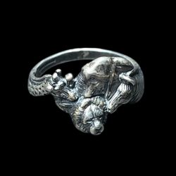 Vintage Sterling Silver Safari Elephant Zebra Giraffe Lion band/Ring