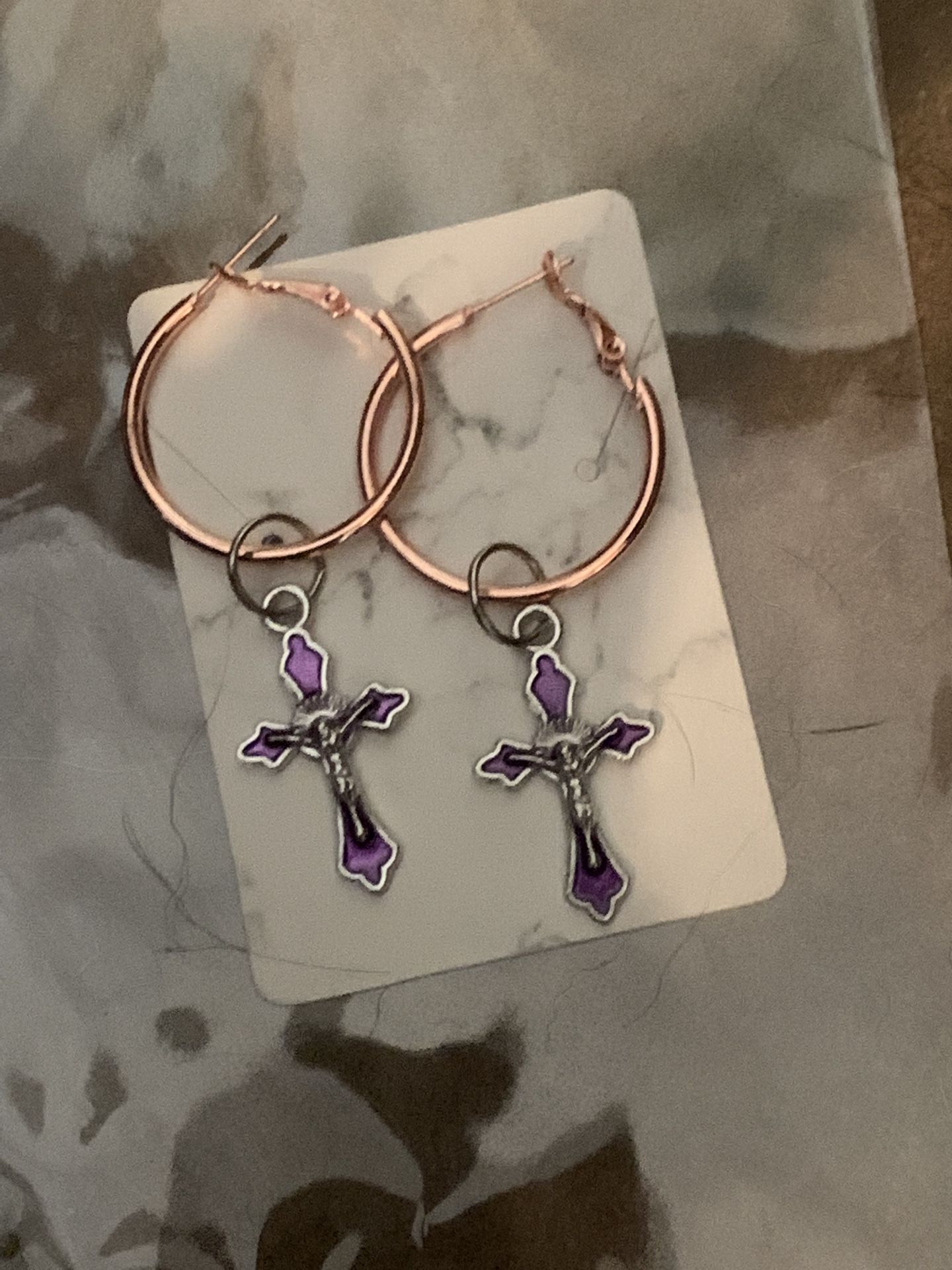 Purple Cross Hoop Earrings