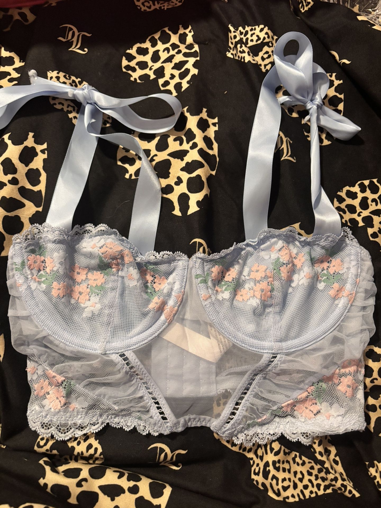 blue “corset” like crop top