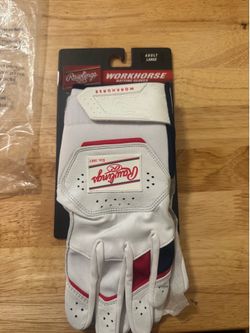 NEW Rawlings Workhorse Batting Gloves Adult Large – White/Red