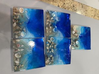 Handmade resin 5 coasters - ocean set - unique gift idea!