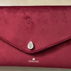 NWOT Swarovski Clutch Bag - Velvet Envelope Purse/Handbag - Red Velvet - Crystal