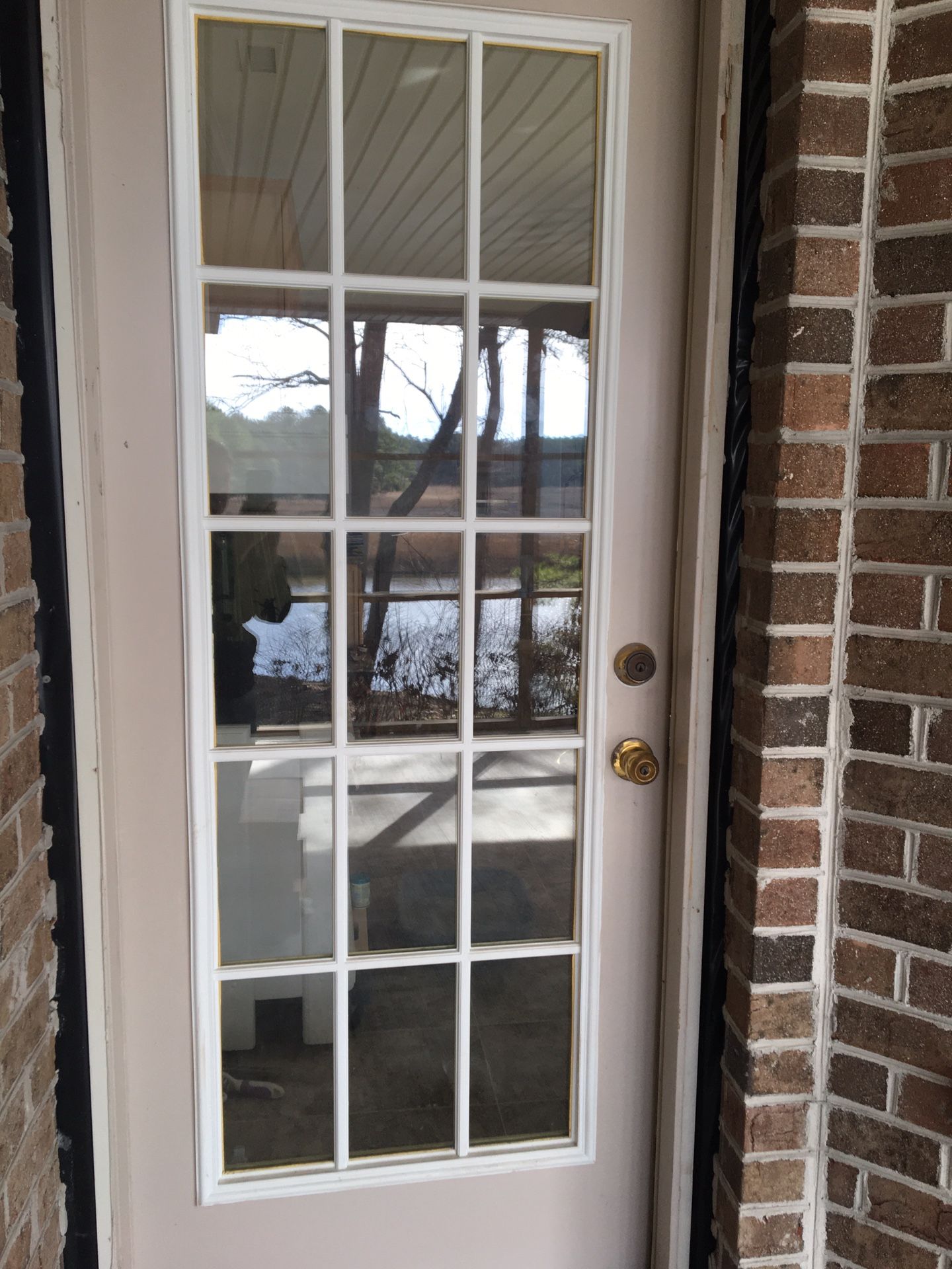 Exterior door used in screened porch , 32” width x 79” height/ frame width is 33 5/8” width x 81 5/8” height