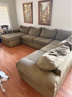 Large 12’x8’ Olive Green Microfiber Suede Sectional with Chaise