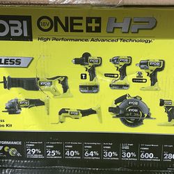 RYOBI ONE+ HP 18v Brushlees Cordless 8 Tool Combo with Batteries, Charger, Bag