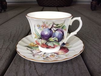 Vintage English Fine Bone China Tea Cup Fruit & Flowers Crown Trent