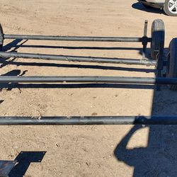 Modular home axles tires, rims mountain hardware and a frame tongue with Jack.