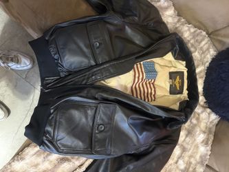 Navy leather bomber jacket