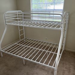 Twin Over Full Size Metal Bunk Bed Available In Black And White Color. Financing Available 