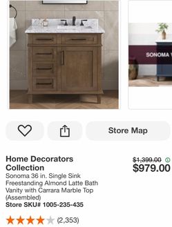 Home Decorators Collection Sonoma 36 in. Single Sink Freestanding Almond Latte Bath Vanity with Carrara Marble Top (Assembled)