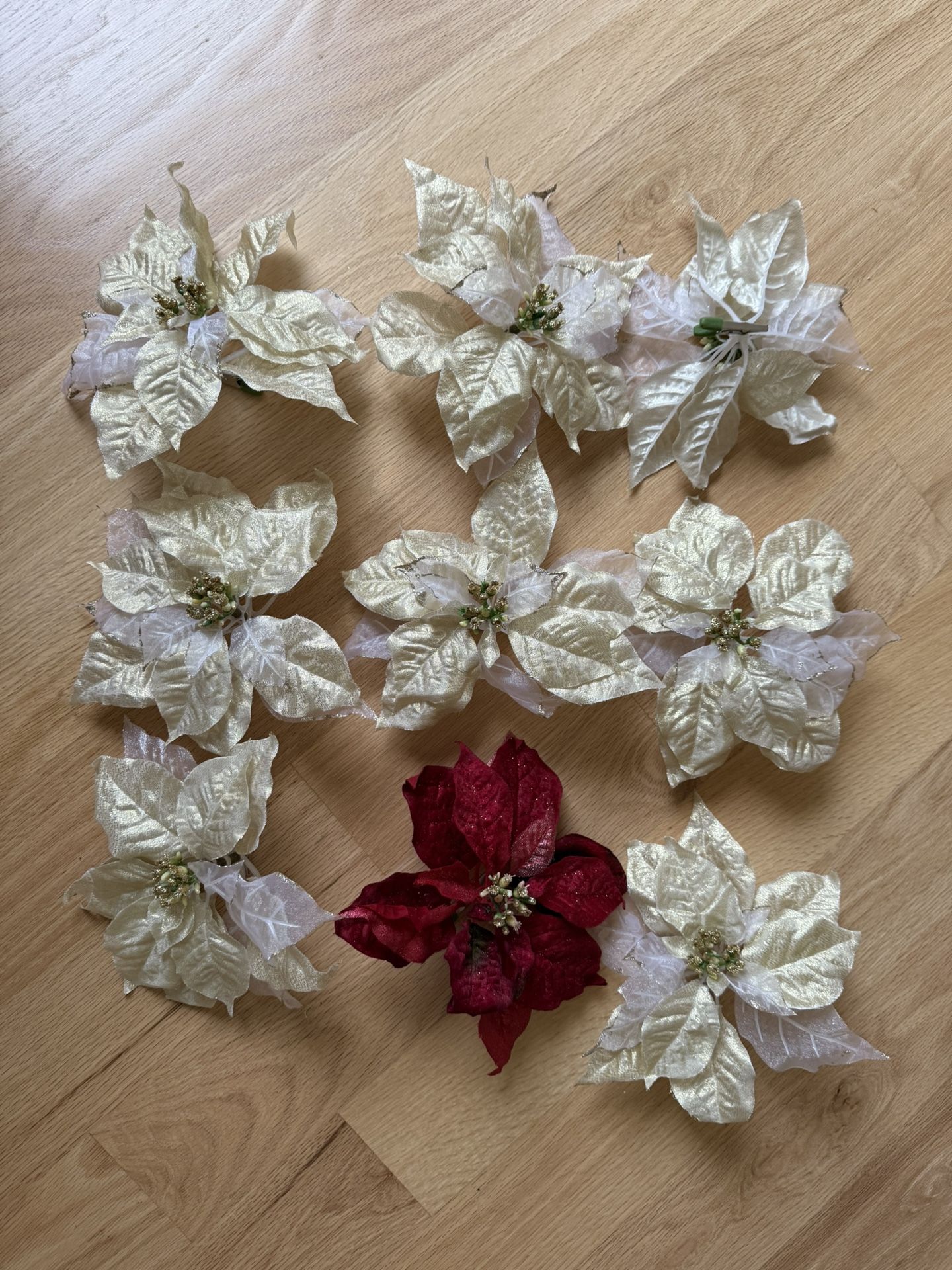 9 Clip-On Poinsettia Christmas Tree Decor