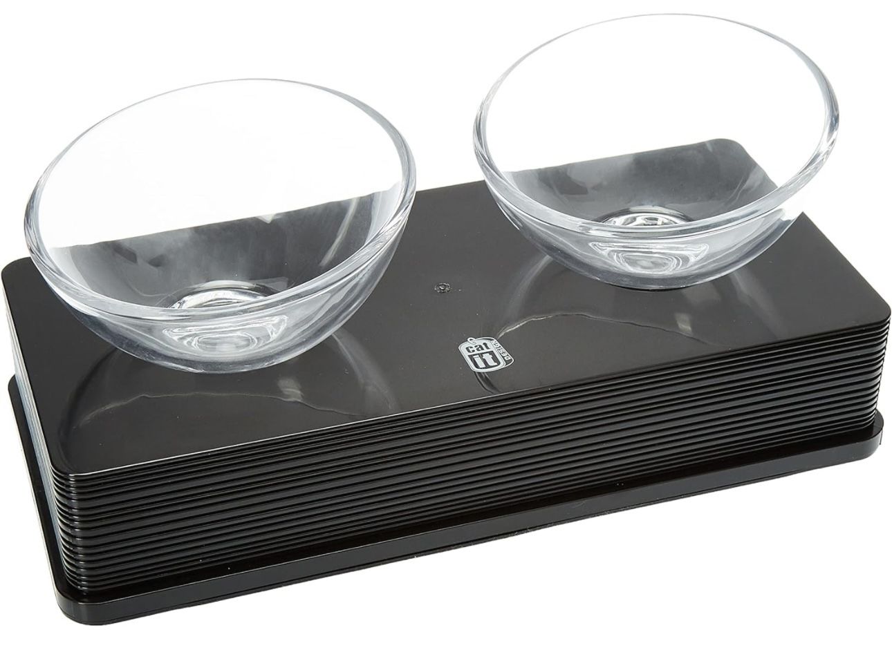 Catit Style 2-Bowl Glass Diner Set for Pets, Black, 6.8 Fl Oz