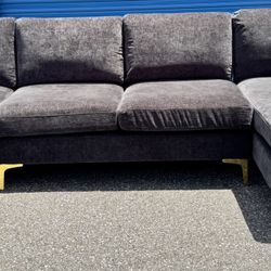 MODULAR SECTIONAL GRAY GOLD USHAPE SOFA COUCH CHAISE 