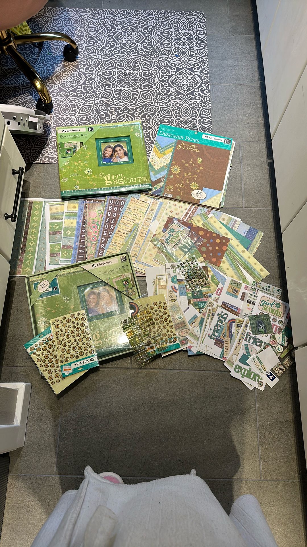 Giant Lot Of Girl Scout Scrapbooking Paper, Albums, Stickers