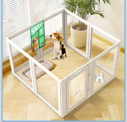 C) Clear Acrylic Indoor Dog Playpen, 35" H, 8 Panels, White Open View, Modern Home Fit, No Climbing Bars, Tool-Free Setup, For Medium Dogs $90