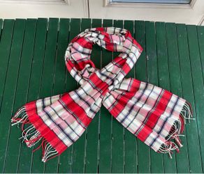 Lands End Red Plaid Fringe Scarf