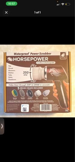 HORSEPOWER Waterproof Cordless Rechargeable Power Scrubber 350 RPM + 5 Brush