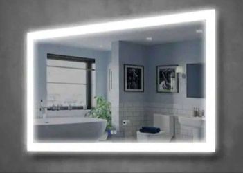 55 in. W x 32 in. H Rectangular Frameless Lighted Anti-Fog Wall Bathroom Vanity Mirror with Dual Row LED Front Light