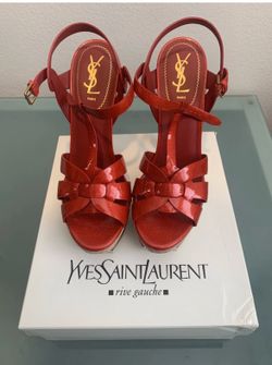 Brand New Saint Laurent* Patent-leather and Wood Sandals Platforms 40.5 Eu