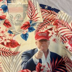 Make America Great Again Trump American Patriotic Hawaiian Shirt Mens  L