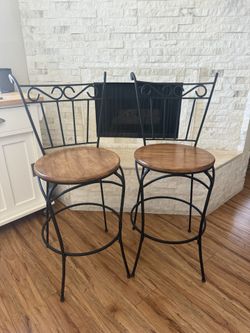 Cast Iron and Wood Bar Stools