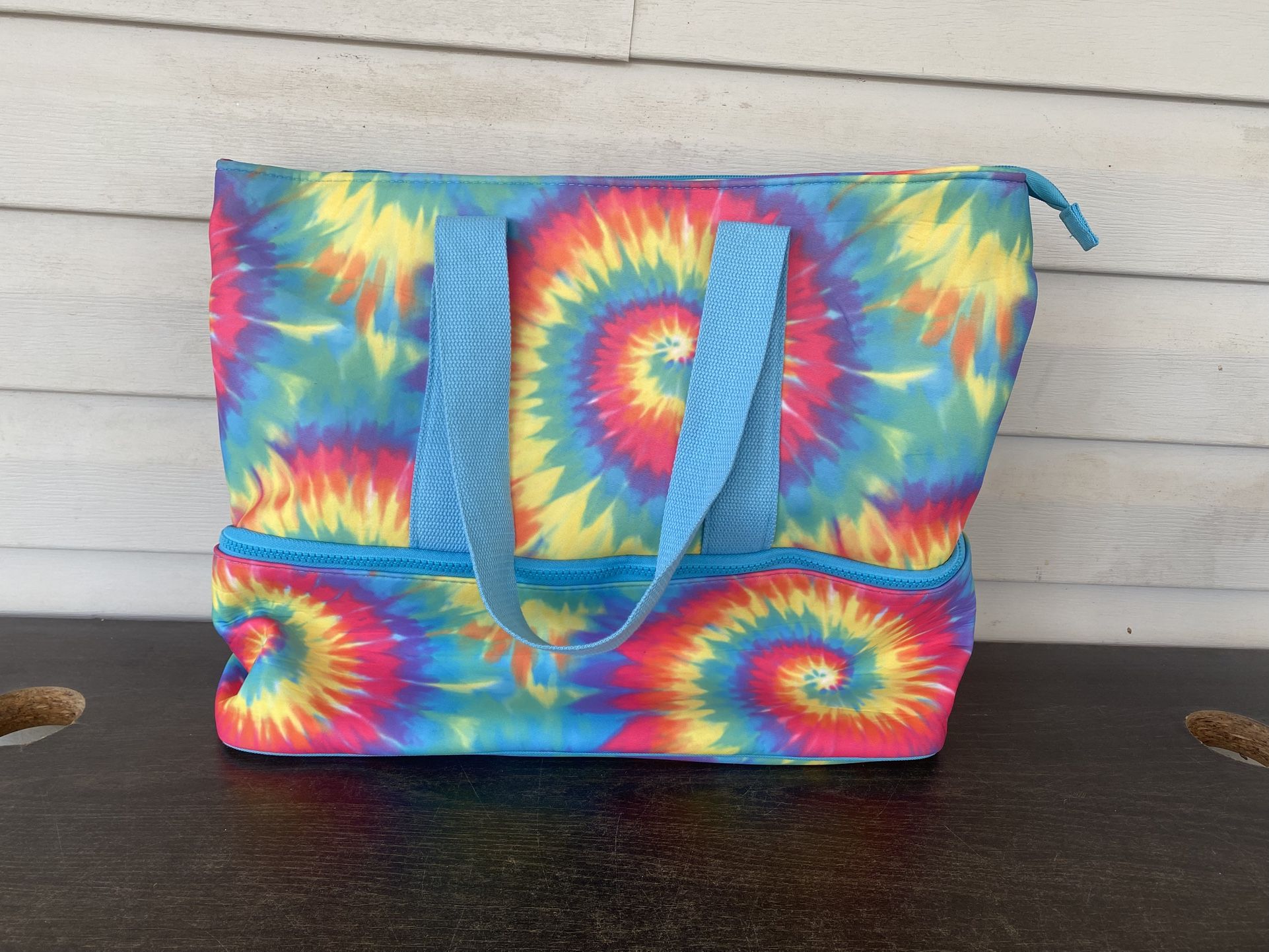 NO BOUNDARIES TIE DYE BEACH BAG TOTE BAG BOTTOM COOLER PICNIC