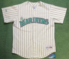 Vintage 1990s Seattle Mariners pinstripe white and teal jersey