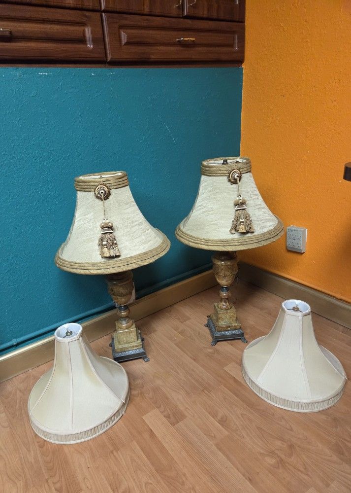 Hand Carved Marble Lamps Set Of Two Shipping Is Not Included