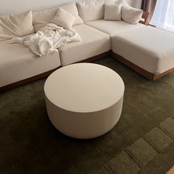 Round White Coffee Table - West Elm Dupe Coffee Table - Drum Base Coffee Table Faux Concrete