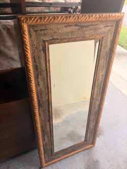 Distressed gold rectangle wall mirror