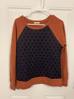 Le Lis Made In USA Quilted Orange & Blue Women’s Medium Sweater