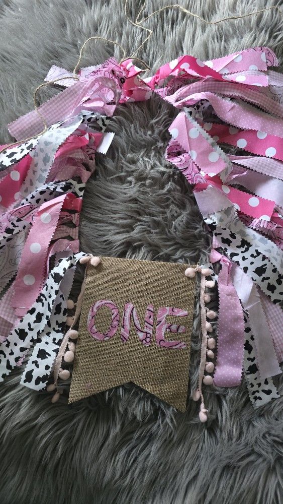 One Chair Banner Pink White Western Theme New