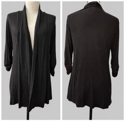 Bobeau black open front draped cardigan with ruched 3/4 sleeves EUC - size S