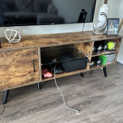 Wooden TV Stand Media Console with drawer and shelves, Brown