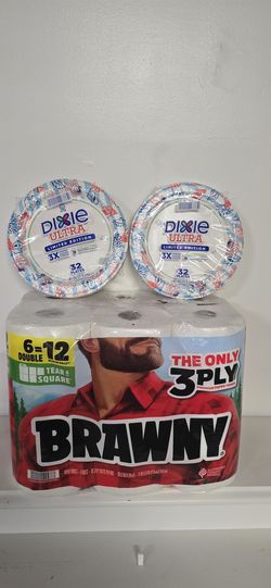 Brawny Tear-A-Square Paper Towels (6=12) & 2 Packs Dixie Ultra Plates