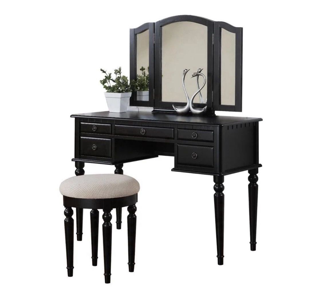 3-Piece Black Makeup Vanity Set w/Stool & Mirror $175 TODAY Pickup!