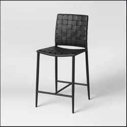 Wellfleet-Barstool 24" Seat/Counter Height - Woven Faux Leather Metal Base -Black - By Threshold