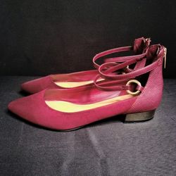 Women's Maroon Biacci Ankle Strap Plated Heeled Flats By ALDO (Size 9.5)