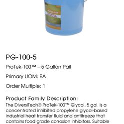 Product Family Description: The DiversiTech® ProTek-100™ Glycol, 5 gal. is a concentrated inhibited propylene glycol-based industrial heat transfer fl
