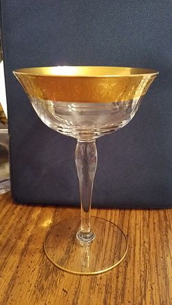 Set of 4 gold rimmed etched sherbets