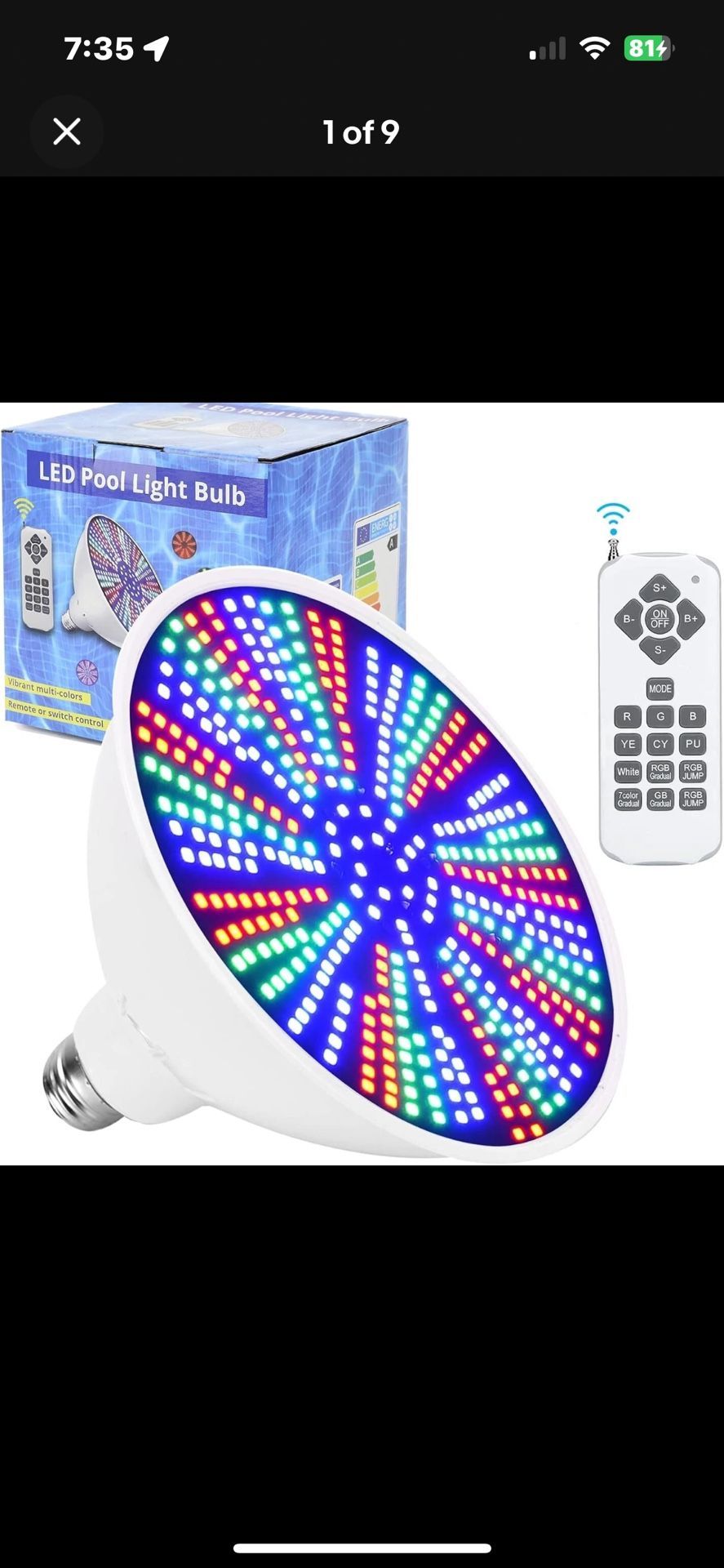 LED Pool Light Bulb, 120V 40W RGB Color Changing with Remote for Inground Pool, E26
