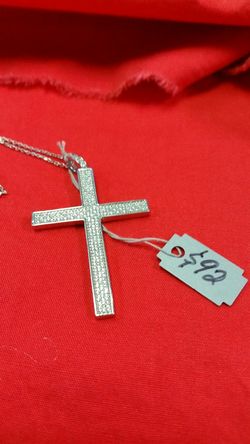 .925 sterling silver with CZ Diamond brand new cross and chain for $92